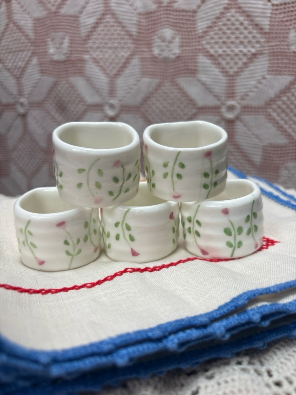 Porcelain Floral Napkin Rings - Set of 5